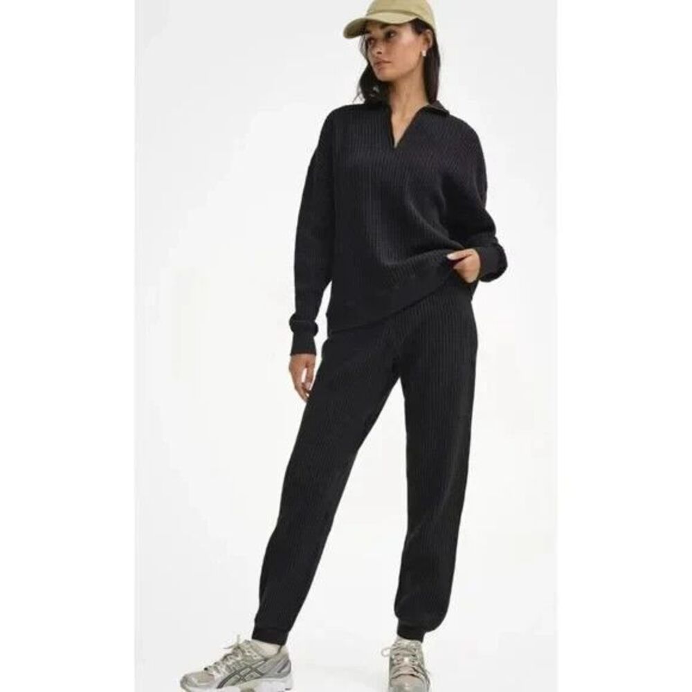 MATE the Label Black Ribbed Track Joggers
